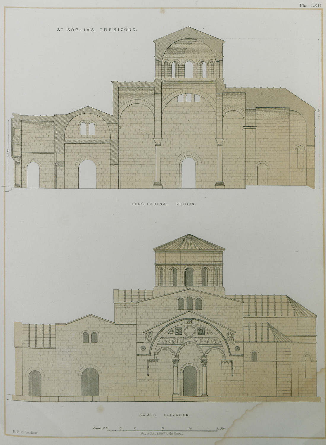 St Sophia's, Trebizond Longitudinal section South elevation Texier Charles