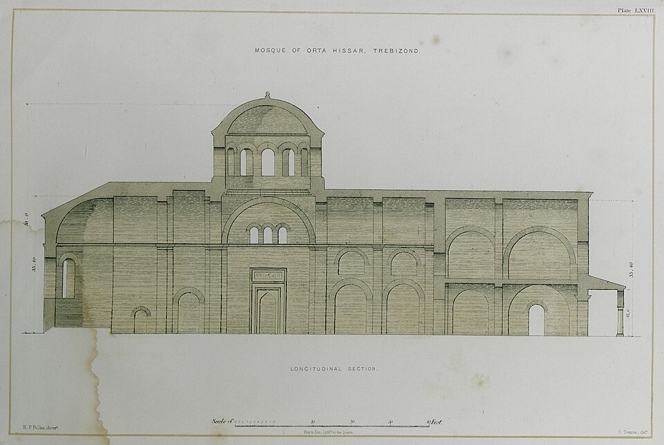 Mosque of Orta Hissar Djamasi Trebizond Longitudinal section Texier Charles