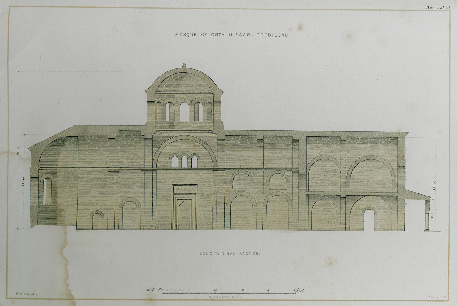 Mosque of Orta Hissar Djamasi Trebizond Longitudinal section Texier Charles