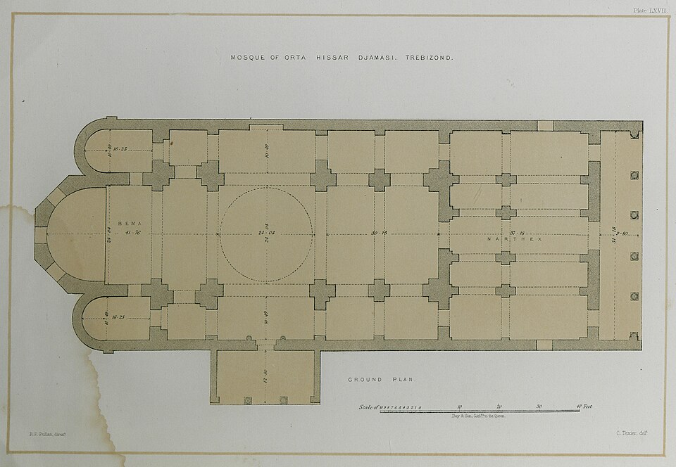 Mosque of Orta Hissar Djamasi Trebizond Ground plan Texier Charles