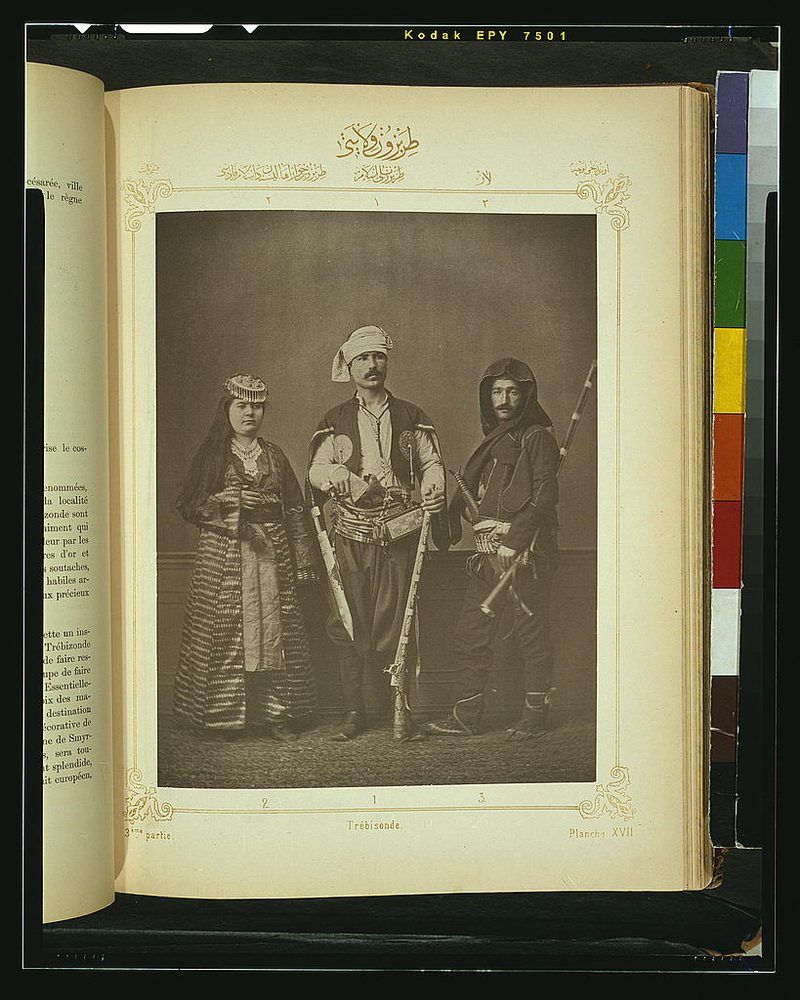 Studio portrait of models wearing traditional clothing from the province of Trébizonde (Tr