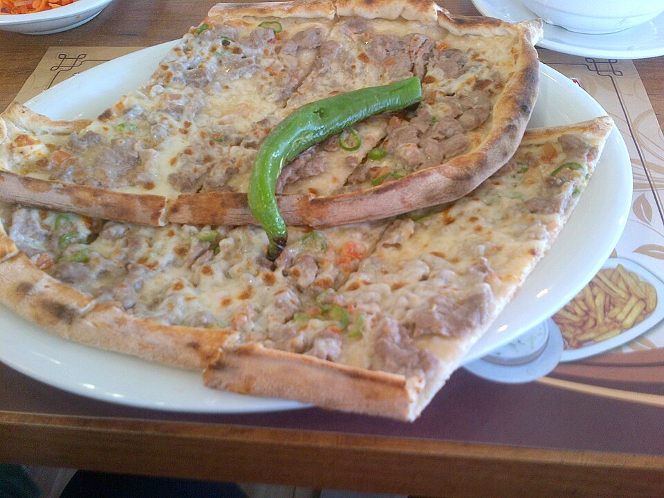 Pide with cheese and veal